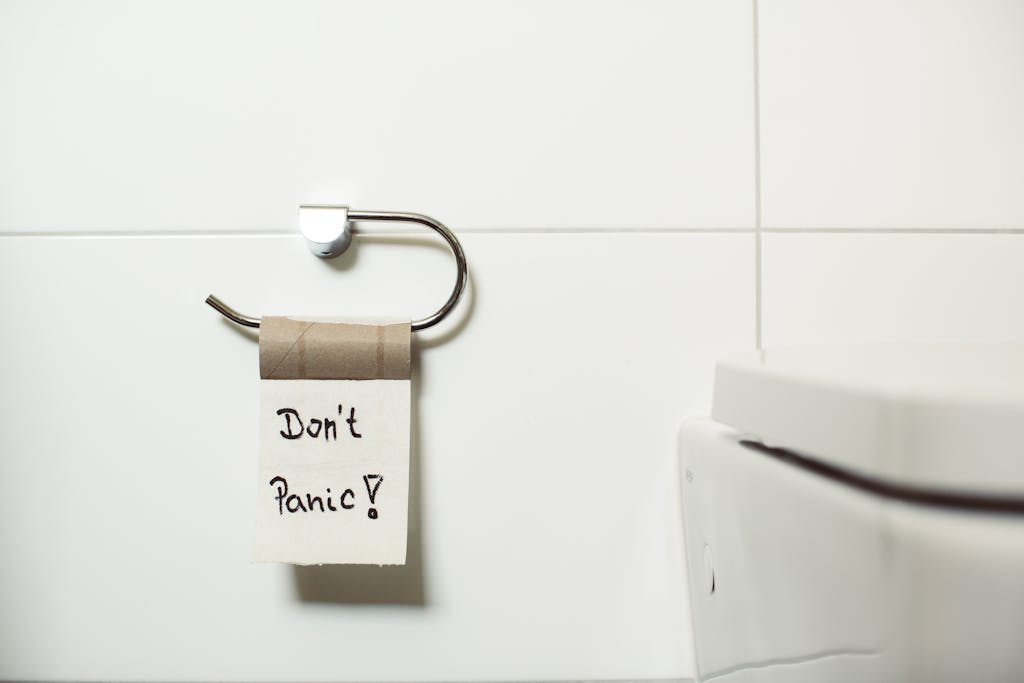 Don't Panic Text on Toilet Paper