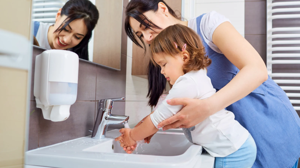 kids washing their hands